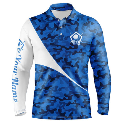 Golf Polo shirts, Personalized Blue Camo Golf Shirt Custom Name Men Golf Polo Shirts, Gifts For Golf Lovers