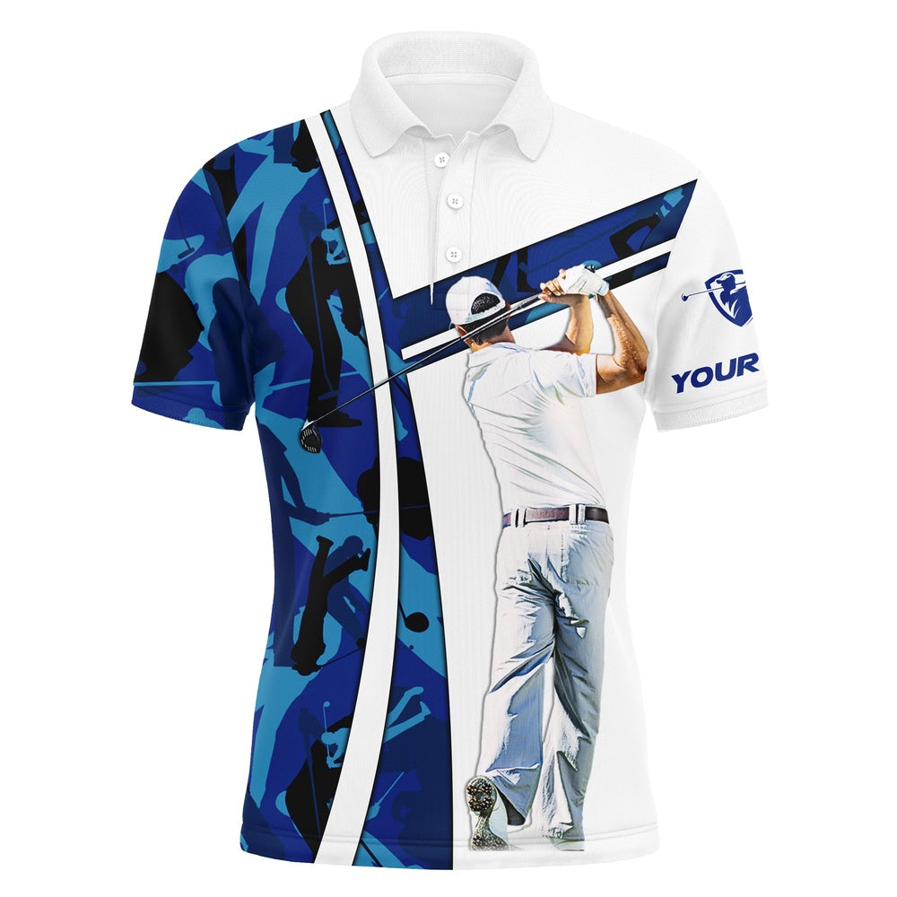 Golf Polo shirts, Personalized Blue Camo Mens Golf Polo Shirts Custom Name Golf Outfit Men Ideas For Him