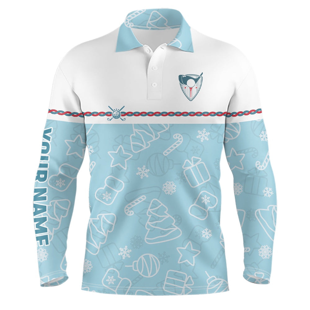 Golf Polo shirts, Personalized Blue Christmas Golf Mens Polo Shirt Custom Winter Xmas Pattern Cool Golf Shirts For Men