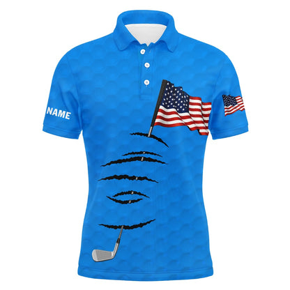 Golf Polo shirts, Personalized Blue Golf Polos Shirt For Men American Flag Th July Custom Name Gifts For Golf Lovers