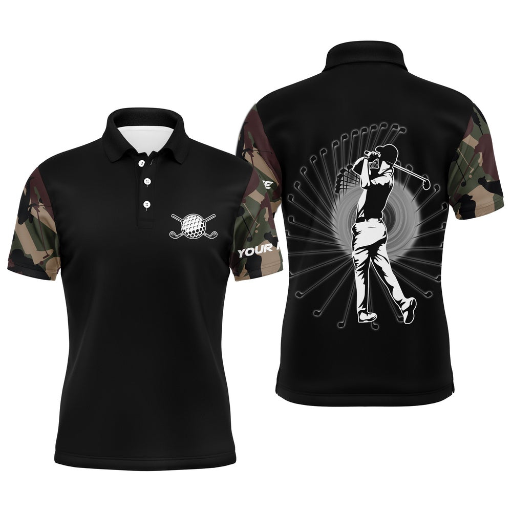 Golf Polo shirts, Personalized Camo Black Golf Polo Shirts For Men Long Sleeve Golf Shirts Cool Golf Gifts