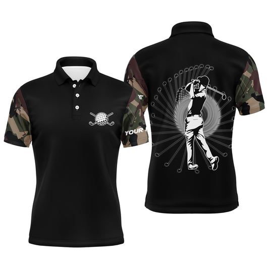 Golf Polo shirts, Personalized Camo Black Golf Polo Shirts For Men Long Sleeve Golf Shirts Cool Golf Gifts