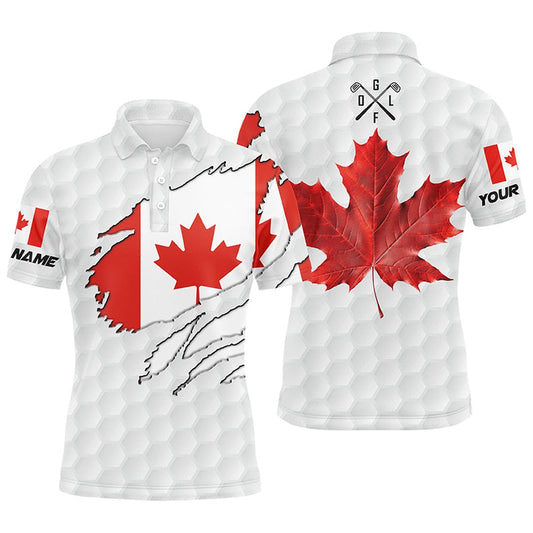 Golf Polo shirts, Personalized Canadian Flag Patriotic Golf White Mens Golf Polo Shirts Custom Golf Gifts For Men