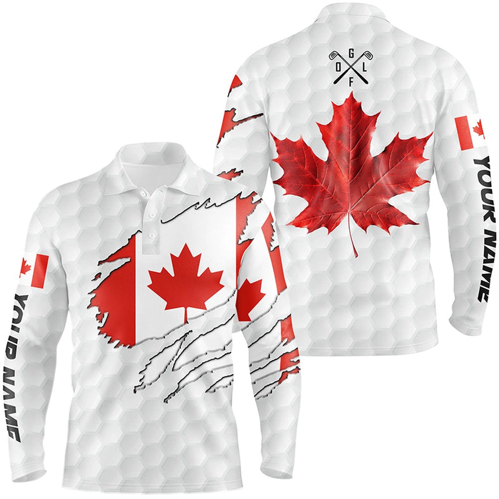 Golf Polo shirts, Personalized Canadian Flag Patriotic Golf White Mens Golf Polo Shirts Custom Golf Gifts For Men