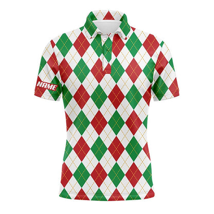 Golf Polo shirts, Personalized Christmas Plaid Argyle Pattern Men Golf Polo Shirts Custom Team Golf Polo Shirts