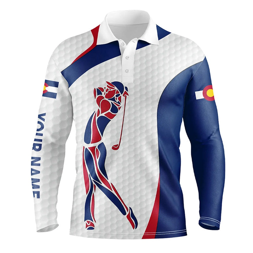 Golf Polo shirts, Personalized Colorado Flag Patriot Golf White Mens Golf Polo Shirts Custom Name Golf Gifts For Men
