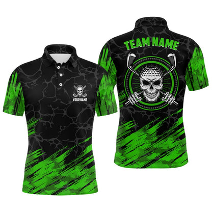Golf Polo shirts, Personalized D All Over Print Skull Mens Golf Polo Shirt, Green & Black Golf Shirts For Men