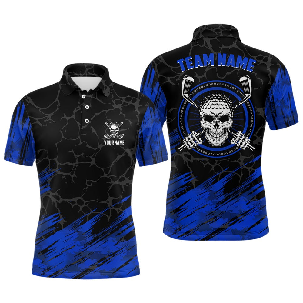 Golf Polo shirts, Personalized D All Over Print Skull Mens Golf Polo Shirt Navy Black Golf Shirts For Men