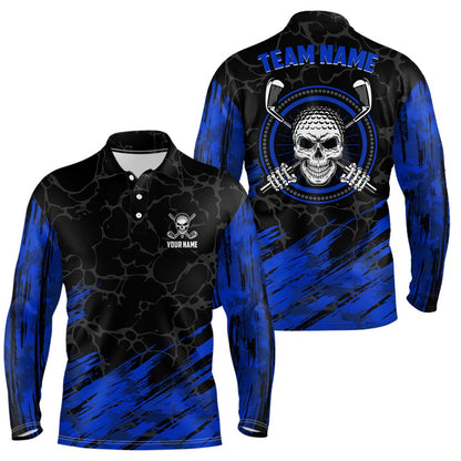 Golf Polo shirts, Personalized D All Over Print Skull Mens Golf Polo Shirt Navy Black Golf Shirts For Men