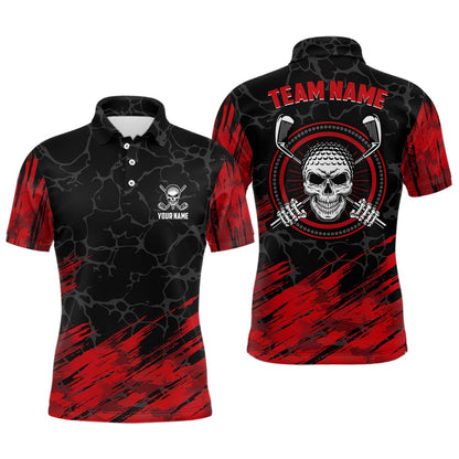 Golf Polo shirts, Personalized D All Over Print Skull Mens Golf Polo Shirt, Red And Black Golf Shirts For Men