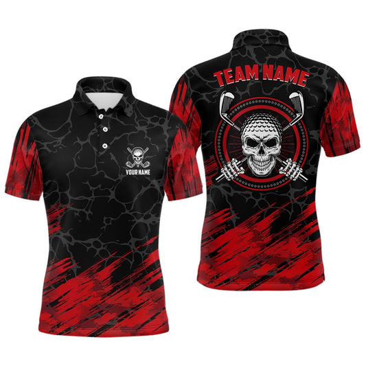 Golf Polo shirts, Personalized D All Over Print Skull Mens Golf Polo Shirt, Red And Black Golf Shirts For Men