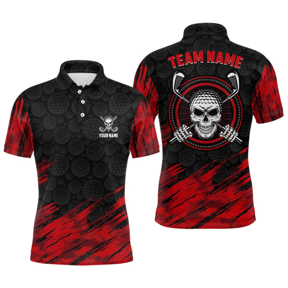 Golf Polo shirts, Personalized D All Over Print Skull Mens Golf Polo Shirt Red Black Golf Shirts For Men