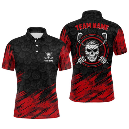 Golf Polo shirts, Personalized D All Over Print Skull Mens Golf Polo Shirt Red Black Golf Shirts For Men