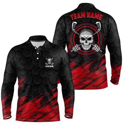 Golf Polo shirts, Personalized D All Over Print Skull Mens Golf Polo Shirt Red Black Golf Shirts For Men
