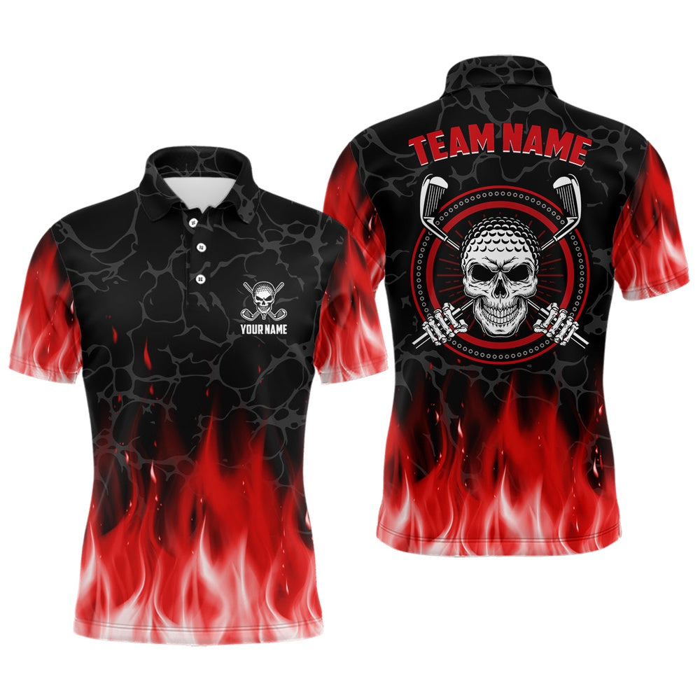 Golf Polo shirts, Personalized D All Over Print Skull Mens Golf Polos Red Fire Flame Golf Shirts For Men