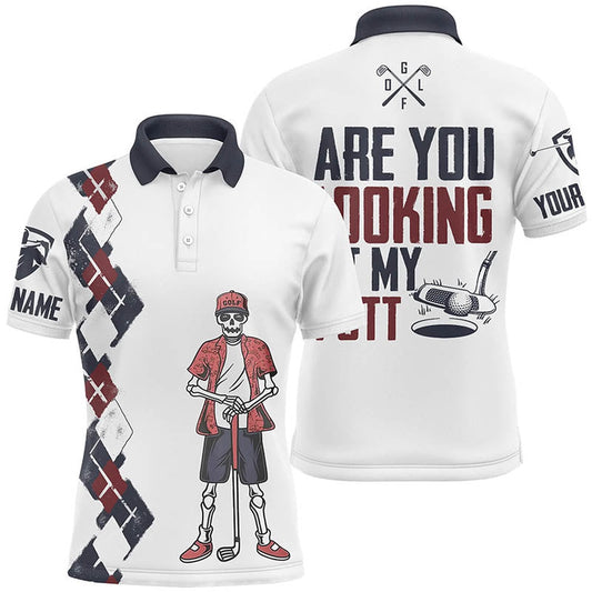 Golf Polo shirts, Personalized Funny Golf Shirts For Men, Argyle Skull Mens Golf Shirts, Crazy Golfing Gifts
