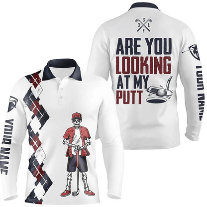 Golf Polo shirts, Personalized Funny Golf Shirts For Men, Argyle Skull Mens Golf Shirts, Crazy Golfing Gifts