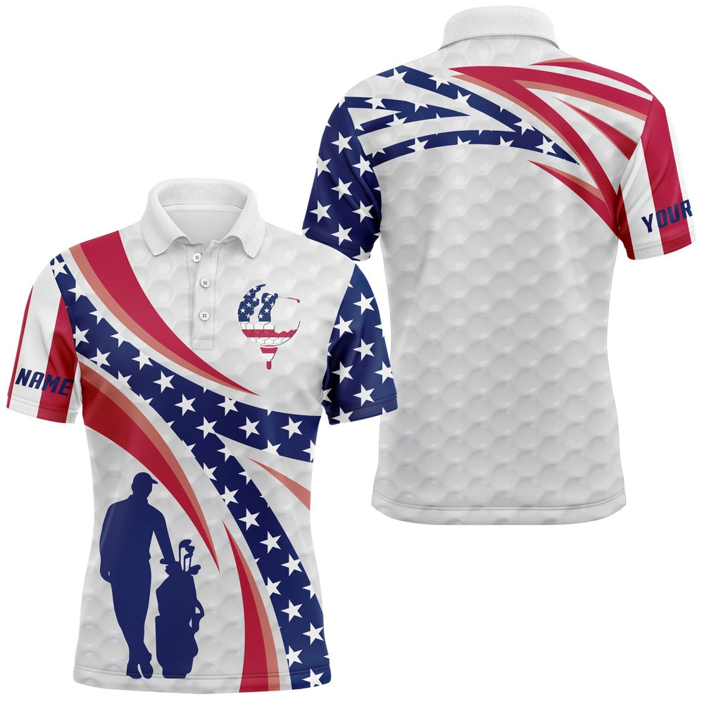 Golf Polo shirts, Personalized Golf Polo Shirts American Flag White Custom Name Mens Long Sleeve Golf Tops, Golfing Gift
