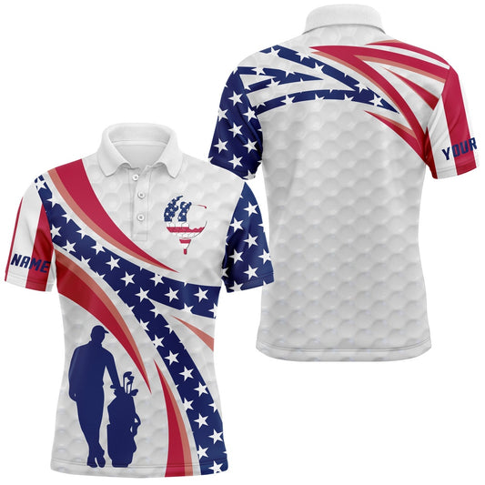 Golf Polo shirts, Personalized Golf Polo Shirts American Flag White Custom Name Mens Long Sleeve Golf Tops, Golfing Gift