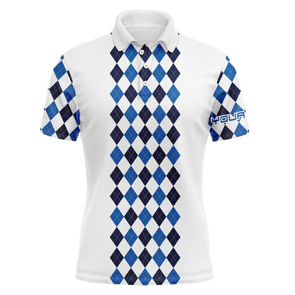 Golf Polo shirts, Personalized Golf Polo Shirts For Men Blue Pattern White Long Sleeve Golf Shirts Gifts
