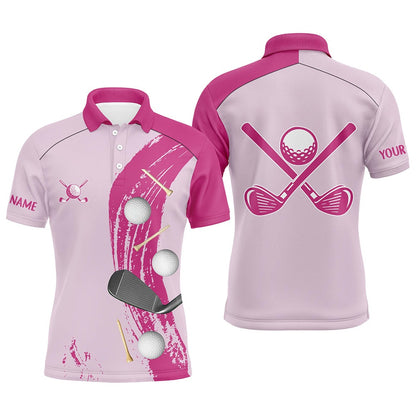 Golf Polo shirts, Personalized Golf Polos Shirts For Mens Custom Golf Ball Clubs Golf Items Golf Wears For Mens Pink
