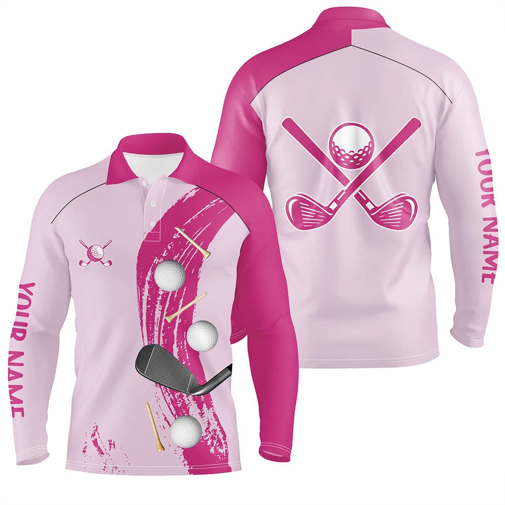 Golf Polo shirts, Personalized Golf Polos Shirts For Mens Custom Golf Ball Clubs Golf Items Golf Wears For Mens Pink