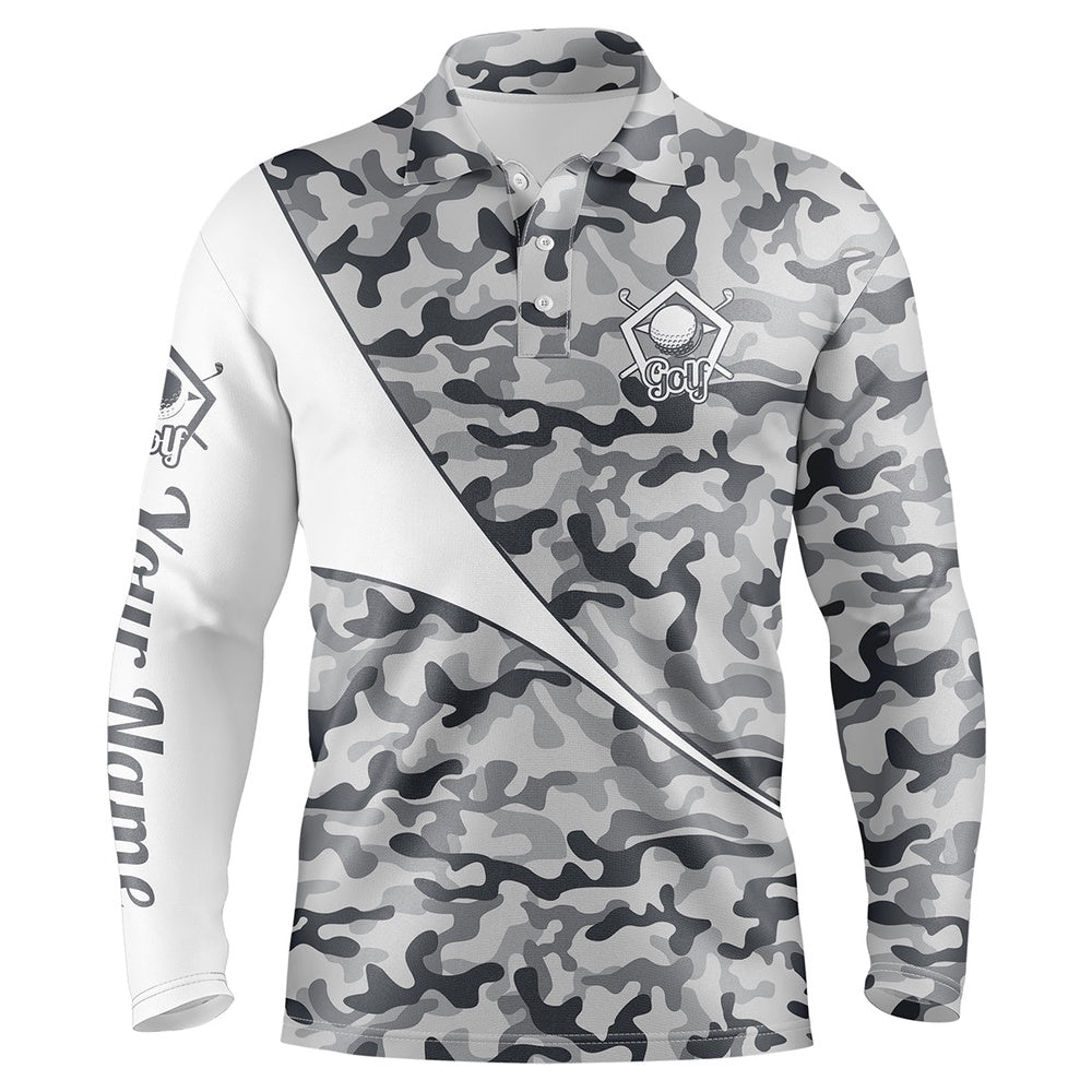 Golf Polo shirts, Personalized Gray Camo Golf Shirt Custom Name Men Golf Polo Shirts, Gifts For Golf Lovers