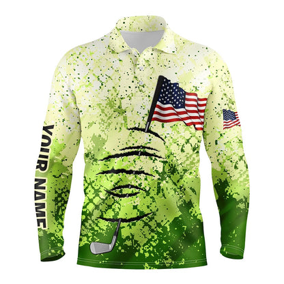 Golf Polo shirts, Personalized Green Camo Golf Polos Shirt For Men American Flag Th July Custom Gifts For Golf Lovers
