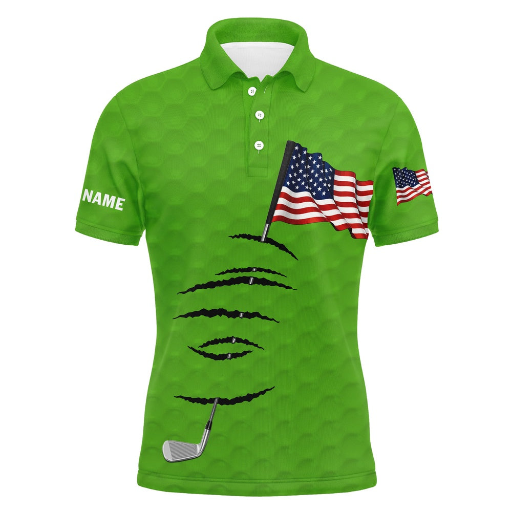 Golf Polo shirts, Personalized Green Golf Polos Shirt For Men American Flag Th July Custom Name Gifts For Golf Lovers