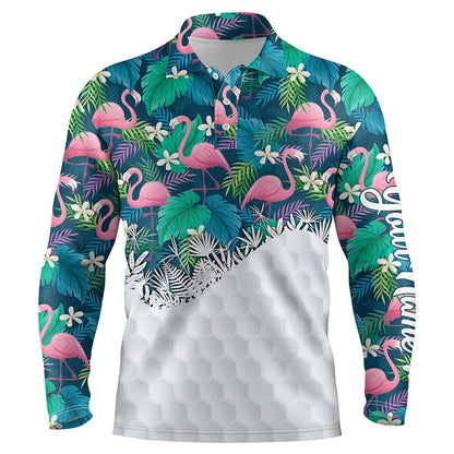 Golf Polo shirts, Personalized Green Tropical Colorful Flamingo Pattern Mens Golf Polo Shirts Best Mens Golf Wears