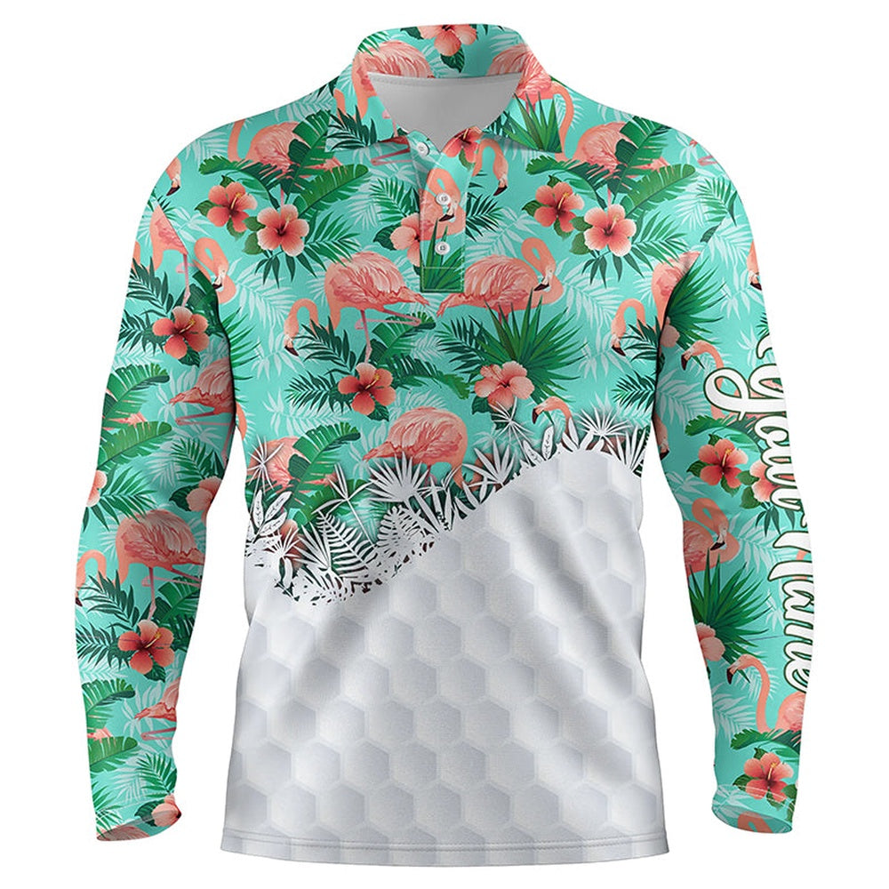 Golf Polo shirts, Personalized Green Tropical Pink Flamingo Pattern Mens Golf Polo Shirts Best Mens Golf Wears