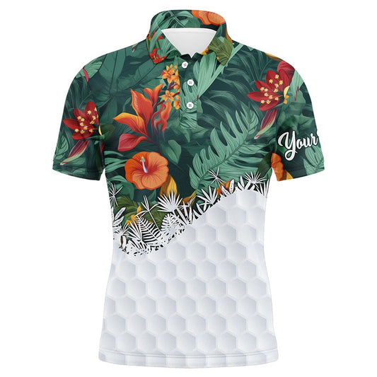 Golf Polo shirts, Personalized Green Tropical Plants And Flowers Pattern Mens Golf Polo Shirts Best Mens Golf Wears