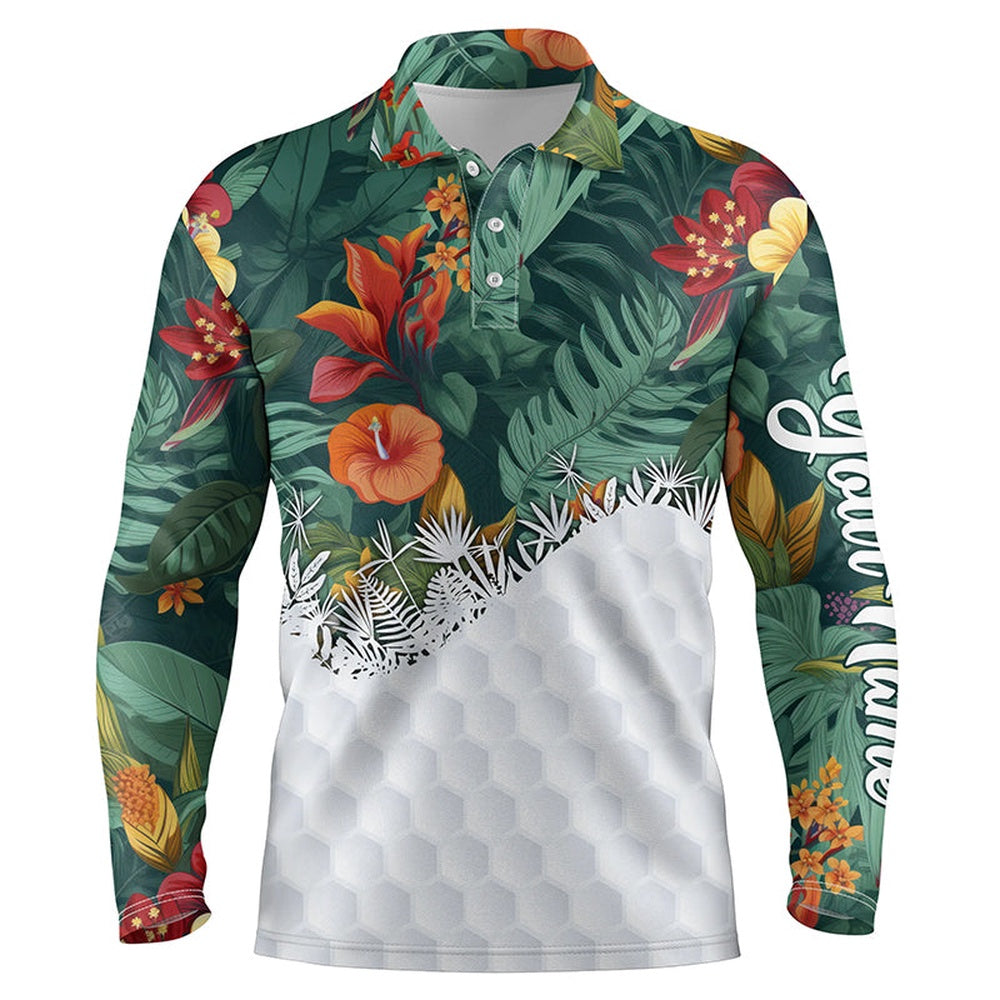Golf Polo shirts, Personalized Green Tropical Plants And Flowers Pattern Mens Golf Polo Shirts Best Mens Golf Wears