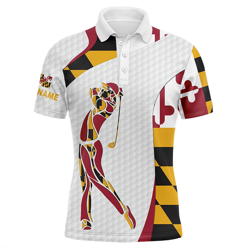 Golf Polo shirts, Personalized Maryland Flag Patriot Golf White Mens Golf Polo Shirts Custom Name Golf Gifts For Men