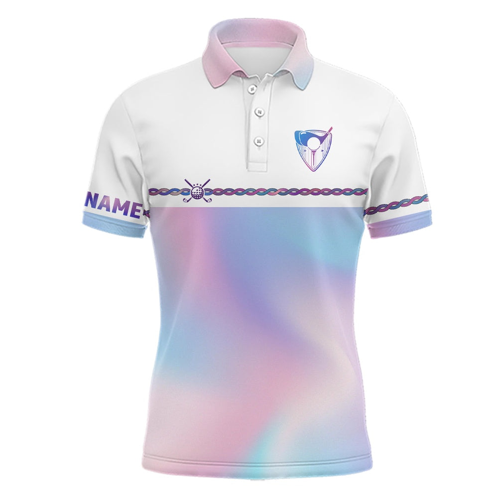 Golf Polo shirts, Personalized Mens Golf Polo Shirt Custom Gradient Pastel Rainbow Golf Shirts For Men Golf Outfit