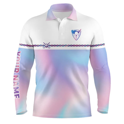 Golf Polo shirts, Personalized Mens Golf Polo Shirt Custom Gradient Pastel Rainbow Golf Shirts For Men Golf Outfit