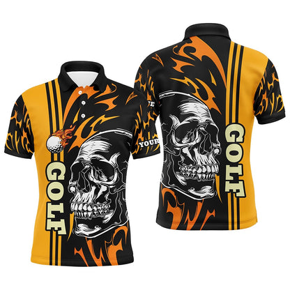 Golf Polo shirts, Personalized Mens Golf Polo Shirts Custom Black And Yellow Skull Golf Top For Mens