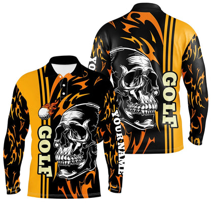 Golf Polo shirts, Personalized Mens Golf Polo Shirts Custom Black And Yellow Skull Golf Top For Mens