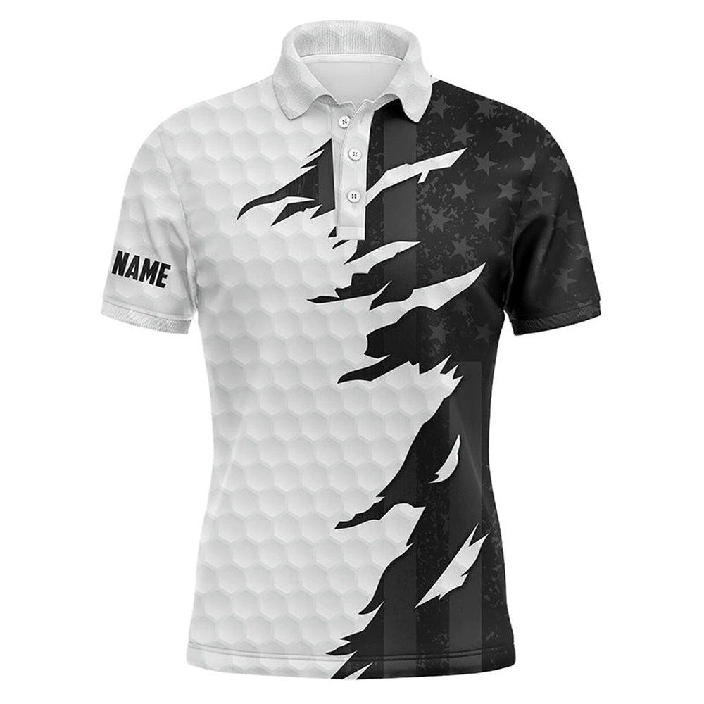 Golf Polo shirts, Personalized Mens Golf Polos Shirts Custom White Golf Ball Skin Black American Flag Mens Golf Apparel
