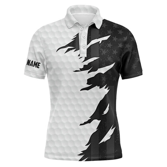 Golf Polo shirts, Personalized Mens Golf Polos Shirts Custom White Golf Ball Skin Black American Flag Mens Golf Apparel