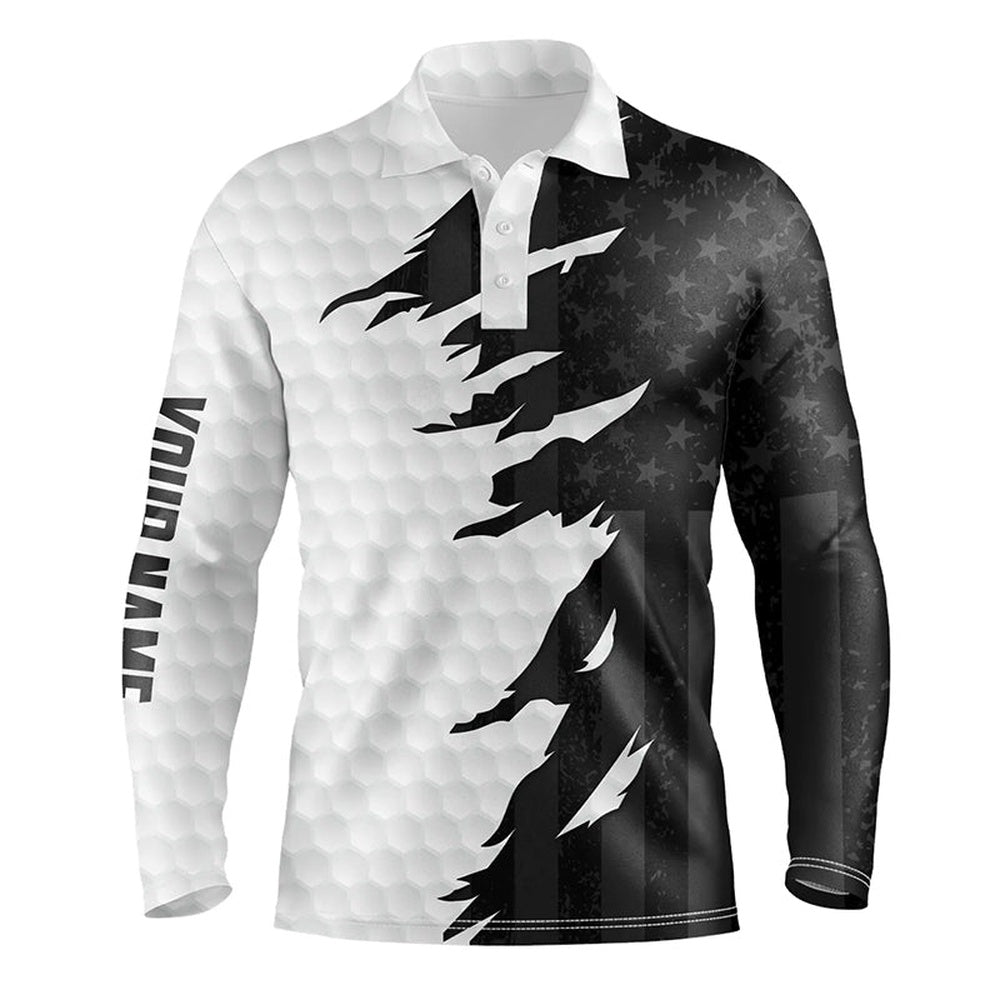 Golf Polo shirts, Personalized Mens Golf Polos Shirts Custom White Golf Ball Skin Black American Flag Mens Golf Apparel