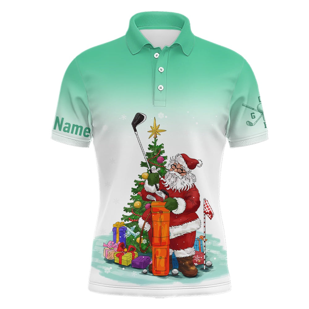 Golf Polo shirts, Personalized Mint Christmas Santa Golf Mens Polo Shirt Custom Funny Golf Shirts For Men Golf Gifts