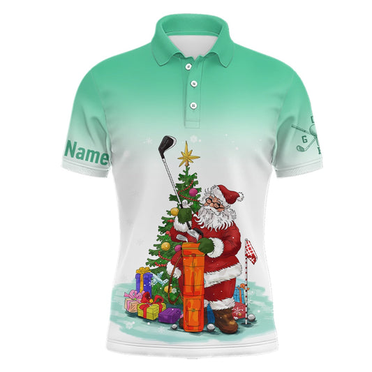 Golf Polo shirts, Personalized Mint Christmas Santa Golf Mens Polo Shirt Custom Funny Golf Shirts For Men Golf Gifts