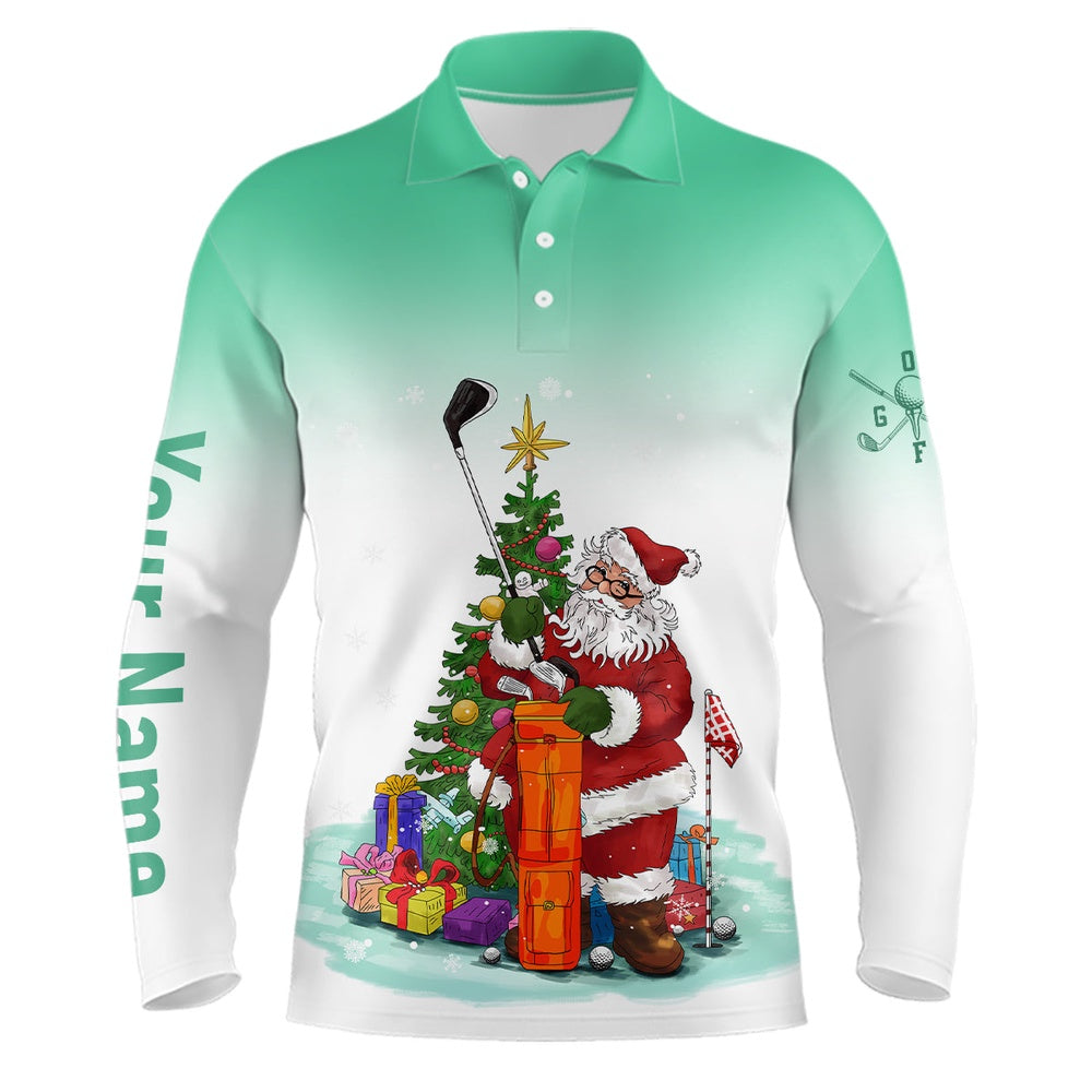Golf Polo shirts, Personalized Mint Christmas Santa Golf Mens Polo Shirt Custom Funny Golf Shirts For Men Golf Gifts