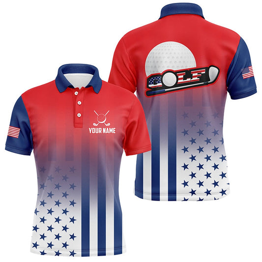 Golf Polo shirts, Personalized Patriotic Us Flag Mens Golf Polo Shirts, Best Th Of July Golf Outfits For Men