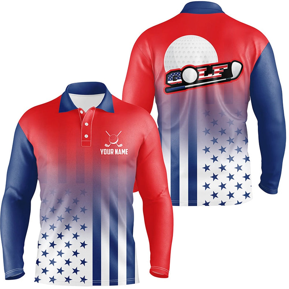 Golf Polo shirts, Personalized Patriotic Us Flag Mens Golf Polo Shirts, Best Th Of July Golf Outfits For Men