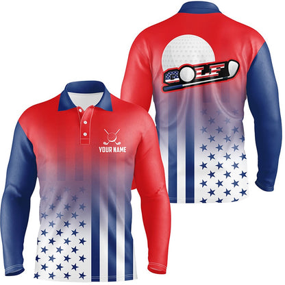 Golf Polo shirts, Personalized Patriotic Us Flag Mens Golf Polo Shirts, Best Th Of July Golf Outfits For Men