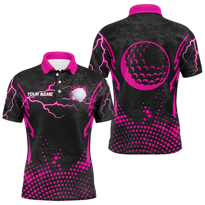 Golf Polo shirts, Personalized Pink Golf Ball Point Pattern Custom Mens Golf Polo Shirts, Team Men Golf Apparel