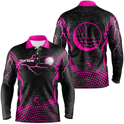 Golf Polo shirts, Personalized Pink Golf Ball Point Pattern Custom Mens Golf Polo Shirts, Team Men Golf Apparel