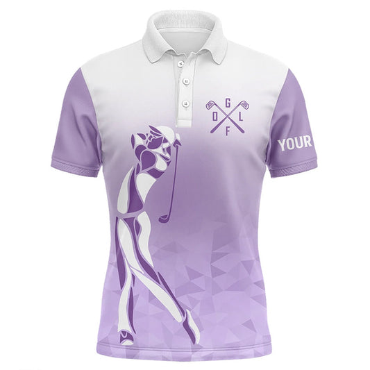 Golf Polo shirts, Personalized Purple And White Mens Golf Polo Shirts, Custom Golf Gifts For Mens